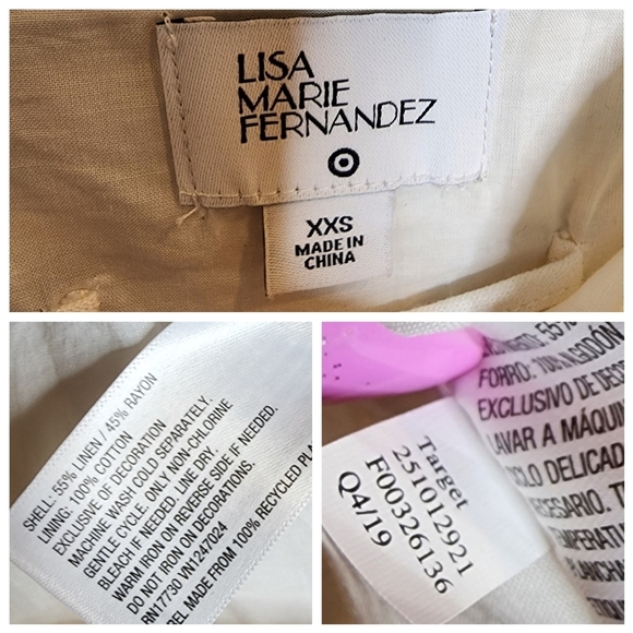 Lisa Marie Fernandez Target linen blend white/yellow/pink dress. XXS. Pockets - Picture 4 of 16